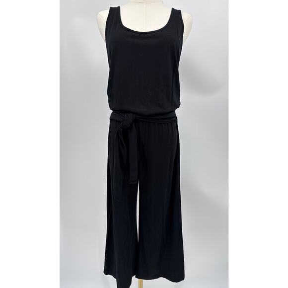 Michael Stars Jane Black Sleeveless V Neck Belted Cropped Wide Leg Jumpsuit XS - Picture 1 of 5